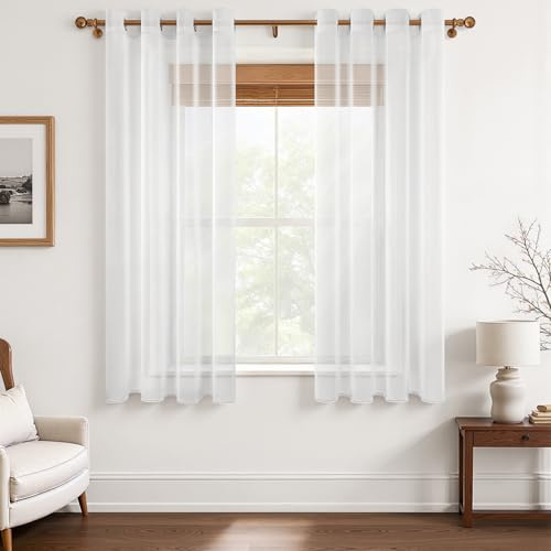 MRTREES gardinen mit ösen gardinen kurz transparent weiss 140x140cm, leinenoptik weihnachten modern 2er set
