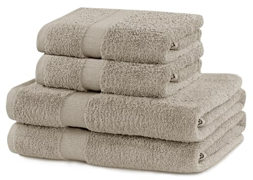 DecoKing 4er Set Baumwolle Qualität 525g/m² 2 Handtücher 50x100 cm und 2 Badetücher 70x140 cm beige saugfähig Marina
