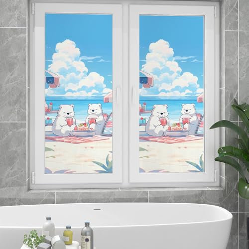 Milchglasfolie Süße Tiere Blau Fensterfolie Schlafzimmer Fenster Sichtschutzfolie Milchglasfolie Selbstklebend Fenster Klebefolie Fenster Sichtschutz Folie für Fenster Fensterfolie Bad 50x100cmx4