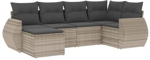 vidaXL Garten Sofagarnitur mit Kissen 6-TLG., Gartenmöbel Gartengarnitur, Sitzgruppe Sitzgarnitur, Lounge Sofa Garnitur Terrasse, Hellgrau Poly Rattan