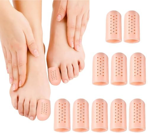 Gel Zehenkappen Zehenschutz Großer Zeh Atmungsaktive Zehenkappen 10PCS Atmungsaktive Silikon Gel Zehenkappen für Blasen, Hhneraugen, Eingewachsene Zehenngel, Schmerzlinderung Durch Reibung und Mehr