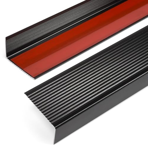 Jiekayi 36 Metal Stair Nosing, 2-Pack Self Adhesive Aluminum Stair Edge Protector, Non Slip Stair Treads, for Indoor Outdoor Staircases (36 x 2 x 1.2in, Black)