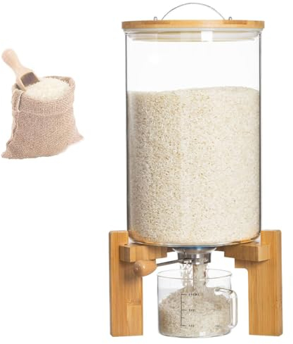 MXHACD 7,5 L Glas-reisspender, Mit Luftdichtem Deckel Und Holzständer, Glas-messbecher, Müsli-aufbewahrungsbehälter, Für Getreide, Kaffeebohnen, Trockenfutter