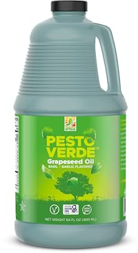 Garlic & Basil Flavored Grapeseed Oil Grapeseed Oil – 64 oz Bulk Bottle | Flavored Oil for Cooking, Roasting, and Meal Prep | High Smoke Point | Plant-Based, Non-GMO, Gluten-Free, Heart-Healthy Kitchen Staple