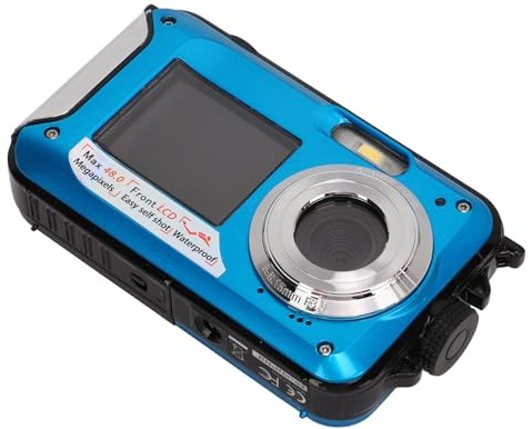 Cámara Digital Impermeable Ultra HD 2.7K de 48 MP, Pantalla Dual, 10 Pies bajo el Agua, con Zoom Digital de 16x (Blue)