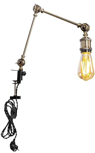 FSLiving Retro Klemmleuchte, Einstellbar Clip auf Schreibtisch Leselampe,Bronze Clamp Nachttischlampe mit Flexarm, 1x E27 Fassung max. 60 Watt für Schreibtisch, Nachttisch, Regal - B2SJ