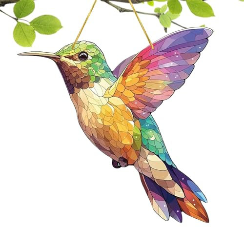 Seyrnicay Sonnenfänger Kolibri | Buntglas Acryl Kolibri - Exquisiter Sonnenfänger Vogel Ornament, vielseitige Dekoration für Familien, Urlaub, Freunde