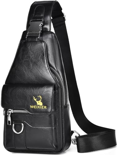 Hjkiopc Bandouliere Sac de Poitrine Homme Sacoche business Loisir Dos PU Cuir Pochette Epaule Sac à Dos de Voyage pour Homme Femme (Noir)
