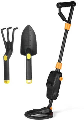 Metal Detector Detector de Metales portátil Ligero para niños, buscador de Tesoros, buscador de Tesoros, Resistente al Agua Detector de Metales(with Rake Shovel)