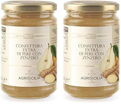 Agrisicilia Confetture extra di Pere con Zenzero lavorazione artigianale prodotta in Sicilia ottima con formaggi e per colazione e merenda vasetto da 360 grammi (Confezione da 2)