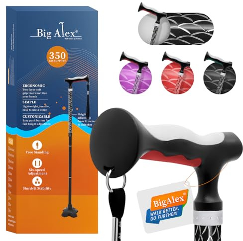 BigAlex Lightweight Collapsible Walking Cane with Soft Comfortable TPR Handle for Seniors and Elderly Adults, Larger Handle for Comfort, Adjustable Support Stick, Portable Travel Aid for Men & Women