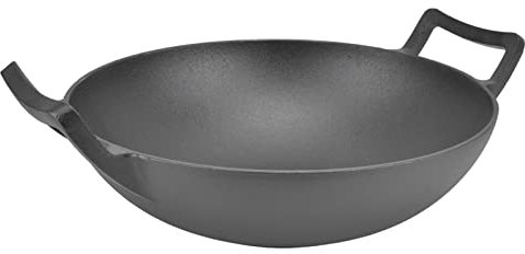 Sartén Grande, Sartén de Parrilla de Hierro Fundido sin Recubrimiento Dual Manijas Freír Sartén de 32 Cm Wok Antiadherente, para Gas, Cocción de Inducción, Fuego Abierto, Horno