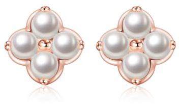 PHNIBIRD Boucle d'oreille perle en argent sterling 925 boucle d'oreille fleur or rose bijoux femme cadeau femme saint valentin (06-Perle)