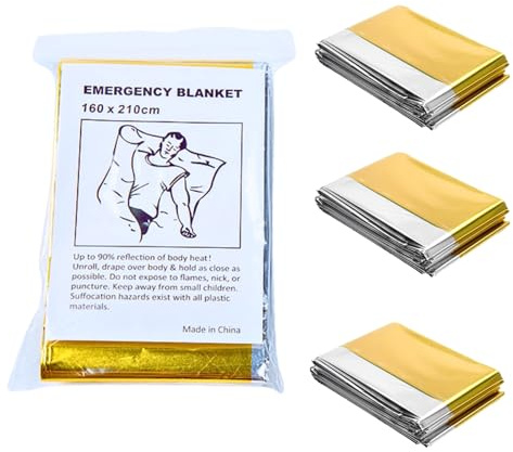 DZTSMART Rettungsdecke,Rettungsdecke Gold Silber 210x160cm,Auto, Erste Hilfe, Camping, Survival Kit - Emergency Blanket für Outdoor,Notfalldecke, Rettungsfolie (3, 210x160cm)