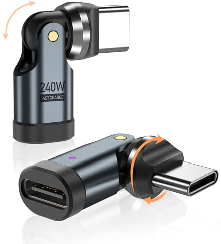 VISAGLOR PD 240W USB C 90 Grad Adapter 2 Stück, 360°+180° Drehung USB-C Winkelstecker Adapters, Datenübertragung, Type C Gewinkelt Adapter für 1Phone17/16/15/Ma-book/1Pad Serie, Andere Type C Geräte