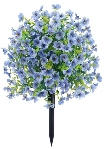 Künstliche Pflanzen für den Außenbereich, großer künstlicher Veilchen-Blumenstrauß mit Erdspießen, künstliche grüne Strauchpflanzen – lebensechte Frühlings- und Sommer-Gartendekoration für Bauernhaus