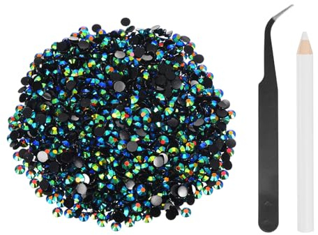 sourcing map 2500 diamantes de imitación de resina con parte trasera plana, SS20 de 5 mm, gemas de brillo redondas a granel con herramientas de recogida para manualidades, vasos, tazas, ropa, color
