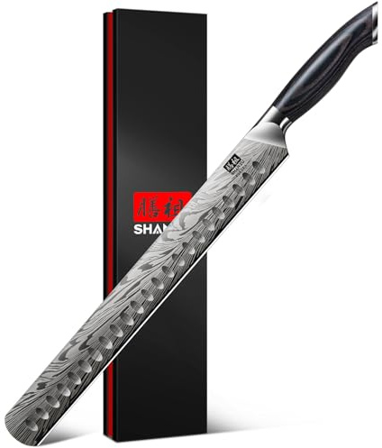 SHAN ZU 12 Carving Knife in Powder Steel Japanese Brisket Knife for Meat Cutting, Turkey and BBQ, 12° Sharp Longer Blade Kitchen Slicing Knives with Ergonomic Pakkawood Handle