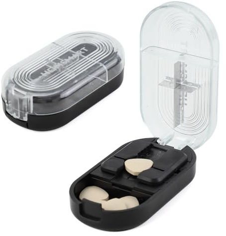 Dzmuero Coupe comprimé, Coupe medicaments, Qualité alimentaire, Portable, 1 divisé en 2, 1 divisé en 4, Coupe-médicaments multifonctionnel, Boîte à médicaments (Noir)