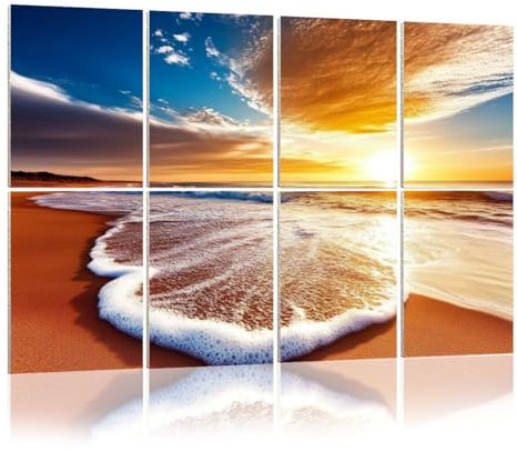 8 Pack Acoustic Foam Panels Sound Proofing Panels Wall Art Wood Framed Canvas Blue Sea Wave Pictures Artwork Acoustic Wall Panel Soundproofing for Livingroom Nursery Room 48x32 Home Decor