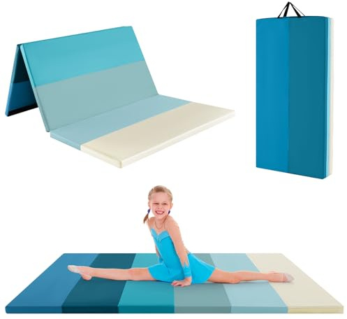 GYMAX 3-teilige Gymnastikmatte, 180x120 cm Turnmatte faltbar, Weichbodenmatte mit Klettverschlüssen & Griffen, Trainingsmatte für Yoga, Stretching & Gymnastik