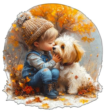SECOGM Holzpuzzle Erwachsene, Puzzle Hunde 100 Teile, Freund Holz Puzzle Erwachsene, 21.5x20.5cm Wooden Puzzle, Unregelmäßige Form, ‌Premium-Holzpuzzle Geschenkbox