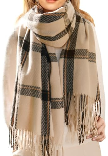 JFAN Schal für Damen Winter Schal Pashmina Cashmere Warmer Damen Scarf | Lange Oversized Kariert Wraps mit Quaste, Reversibel Kaschmir Schal, für Geschenke, für Herbst und Winter