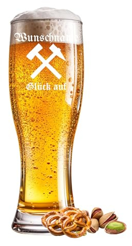 Bicchiere da birra inciso minatore, 0,5 l, con testo a scelta, nome anno o scritta, per occasioni speciali come compleanno, anniversario, festa del papà o celebrazione, incisione a scelta