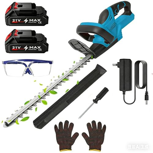 Heckenschere Akku 21 V – bürstenlos, elektrische Heckenschere, kabellos, mit 2 Akkus von 1500 mAh x 10, 1500 U/min, zum EntSherbergen, zum Lagern von Bäumen, Sträuchern, Garten (blau)