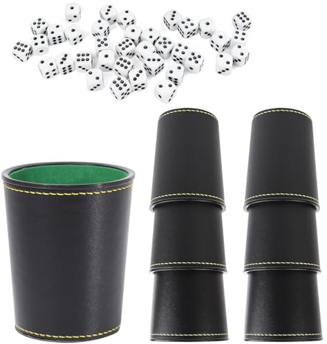 YOYEAH Kniffel Tasse à dés en Cuir, Couverts à Choc avec 6 Tasses et 36 dés, Jeu de Puzzle pour des soirées Amusantes, Tasse à dés avec dés et Rangement, Tasse Puzzle en Cuir pour Le Voyage