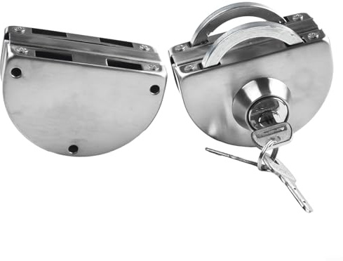 Jotekonoby Serratura a doppio bullone in acciaio inox per porte scorrevoli o battenti senza telaio da 8-12 mm, controllo interno esterno, installazione senza trapano, chiavi incluse, ideale