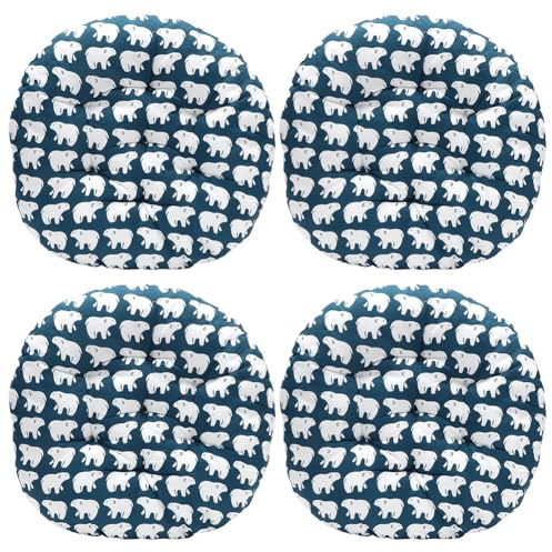 Tutamaz Set med 4 stolkuddar runda, bekväm sittdyna 40 x 40 x 3 cm, golvkudde rund, stoldyna för inomhus och utomhus för matsal, vardagsrum, arbetsrum (isbjörn)