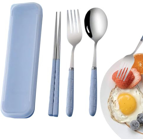 Valigetta per utensili da viaggio – Set di posate in acciaio, set di posate riutilizzabili, utensili da cucina portatili | Soluzione compatta per campeggio, picnic, viaggio universitario