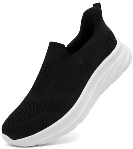 Dhinash Zapatillas Casual para Hombre Sin Cordones Calzado Deportivo Calzados para Correr en Asfalto Zapatos de Tenis Zapatillas Deportivas Zapatos de Running Negro Blanco Talla 43