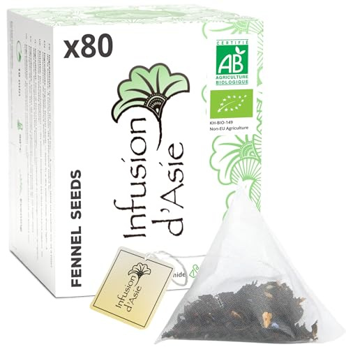 Khla - Semillas de Hinojo Ecológicas - 80 Bolsitas Piramidales - Para Infusión de Hinojo - Té Después Comidas - Digestión & Vitalidad - Caliente o Fría - Antihinchazón - Antioxidantes - Origen Egipto