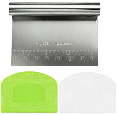 3 Pièces Coupe Pate, Grattoir à Pâte en Acier Inoxydable Grattoir à Patisserie avec de Mesure, Grattoir en Inox pour Couper Son Pain, Pour Gâteaux, Cakes, Pizzas, Tartes, Dough