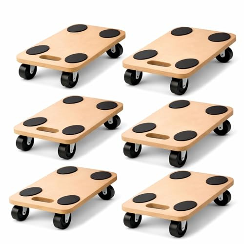6X Rollbrett Transportroller 45 × 26 cm – bis 150 kg Tragkraft – Möbelroller aus MDF mit 4 Lenkrollen & Anti-Rutsch-Pads – Transporthilfe für Umzug, Haushalt & Werkstatt