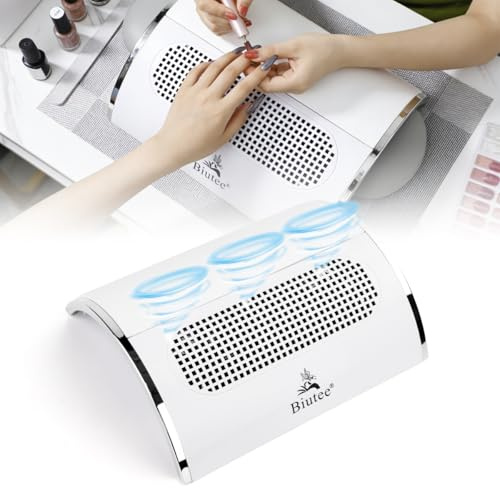 Biutee Aspirador de Polvo de Uñas Profesional 40W, Extractor de Polvo con 3 Ventiladores, 2 Bolsas de Recolección, Potente y Silencioso para Manicura y Pedicura, Hogar y Salón | Succión estable, bajo ruido y 2 bolsas reutilizables para mantener su espacio de manicura limpio