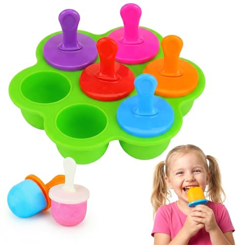Molde Helados Silicona, Moldes Helados con 7 Cavidades, Mini Moldes Helados Silicona, Sin BPA y Reutilizable, Moldes Helados para Alimentos para Bebés, Hielo, Chocolate