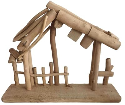 TWISAXC Escena navideña de para Madera Coleccionable de establo de la Natividad, Fondo para exhibición de Figuras, Pesebre navideño, casa de para Madera Hecha a Mano, establo