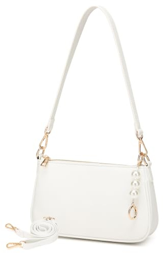 Travistar Handtasche Damen Klein Y2K Tasche – Mini Schultertasche Damen mit Perlenanhänger, Verstellbarem Riemen, Kartenfächer & PU Leder Umhängetasche, Crossbody Bag, Clutch für Frauen & Teenager