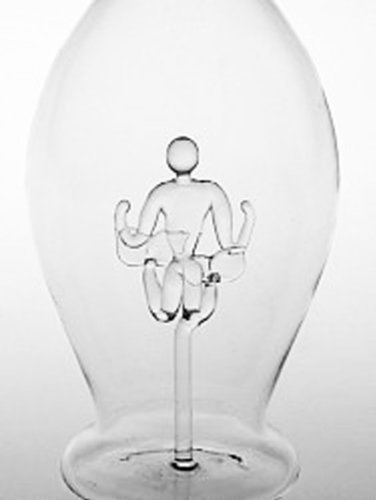 Jarra, decantador de vidrio cristal transparente, garaffa, botella de vidrio soplado a boca, con un zodiac, horoscopo aquario de vetro claro dentro, para rellenar capacidad 0,5 Liter altura circa 30 cm, disenado y fabricado por la Oberstdorfer Glashütte