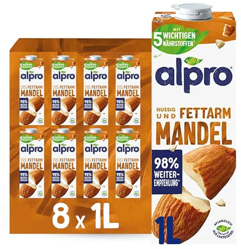 Alpro Mandeldrink Original – 8x1L – Vegan – Glutenfrei – Fett- & zuckerarm