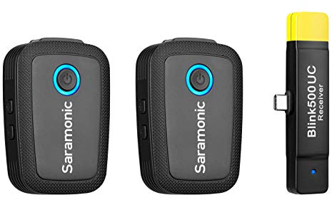 Saramonic B6 EU-BLINK500-B6 Système de Microphone sans Fil Ultra-Compact 2,4 GHz 2 émetteurs 1 récepteur Plug & Play USB-C pour appareils Android Noir