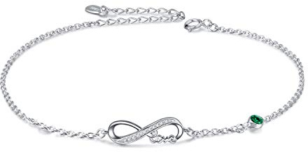 AOBOCO Infinity Armband Damen Sterling Silber 925 Unendlichkeitszeichen Armband Verstellbar Armkette mit Geburtsstein Kristallen