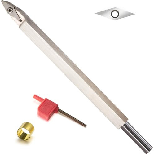 Drechselwerkzeug mit Hartmetallbestückt, DT Hartmetall Holzdrehmaschine Detailer aus Edelstahl mit 2 Stück Diamant-Hartmetallschneider und T15 Sternspitzen-Schraubenschlüssel und Kupferring.