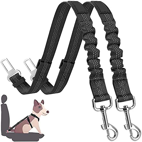 LauCentral 2 Pack Pet Safety Belt, Adjustable Pet Safety Harness for Car for All Pet Breeds, Cats and Car Types, Black