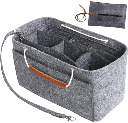 Yoillione Handtaschen Organizer, Filz Taschenorganizer, Taschen Organizer Shopper für Frauen, Multi-Pocket Handtasche Innentasche für Insert Wallet, Tote Organizer Tasche Mit Griff(Grau, S)