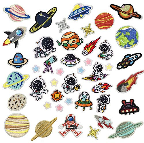 Woohome 43 Stück Flicken Patches, Planetenserie Patch Zum Aufbügeln Patch Sticker Applikationen Zum Nähen Oder Aufbügeln für Kleidung, Jacken, Rucksäcke, Jeans, Hut