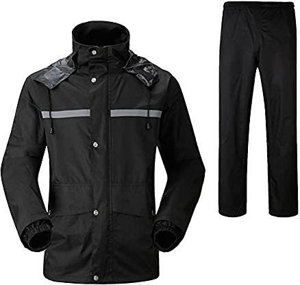YOUCAI Herren Wasserdichtes Jacken mit Kapuze und Regenhose mit Reflexstreifen Regenmantel Regenbekleidung Outdoor Motorrad wasserdichtes Radfahren Splits Regenanzüge Arbeitskleidung Schwarz XL